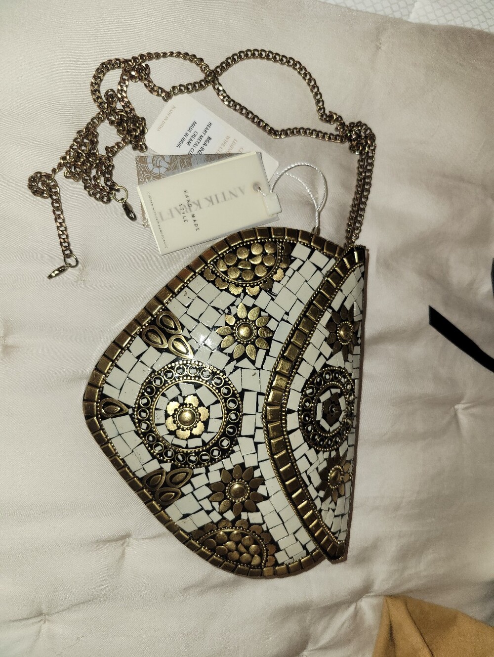 Antik Batik White & Gold Mosaic Wristlet Crossbody